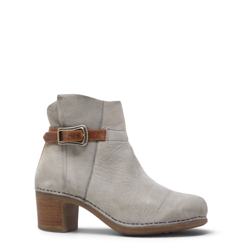 Dansko Hartley Womens Ankle Boots Gray Leather Buckle Detail 37 / 6.5